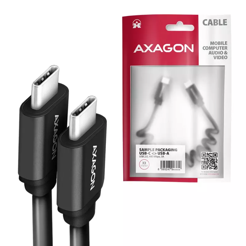 USB kabelis Axagon BUCM-CM20TB 1,1m PD 60W 3A Melns