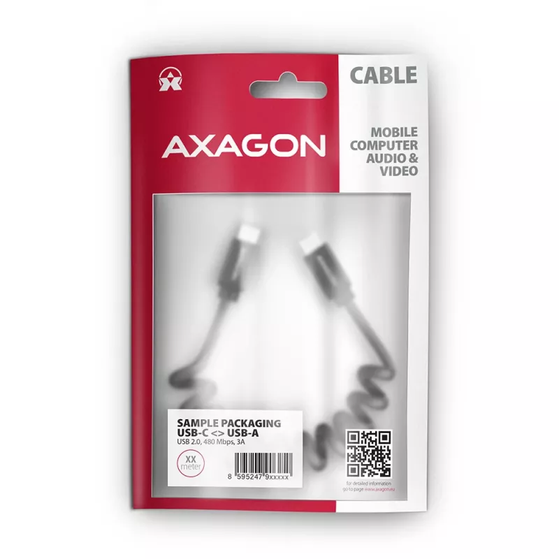 USB kabelis Axagon BUCM-CM20TB 1,1m PD 60W 3A Melns