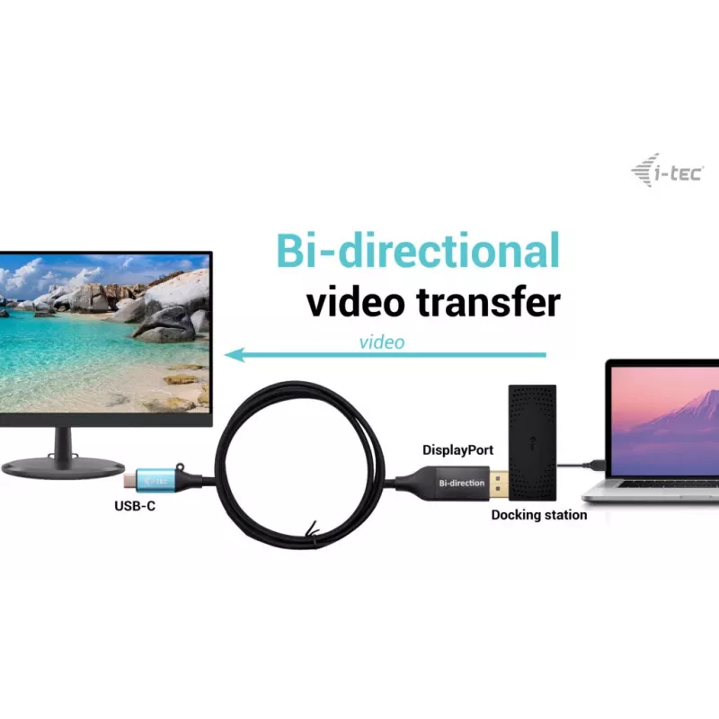 i-tec USB-C–DisplayPort divvirzienu kabeļa adapteris 8K/30Hz 150cm