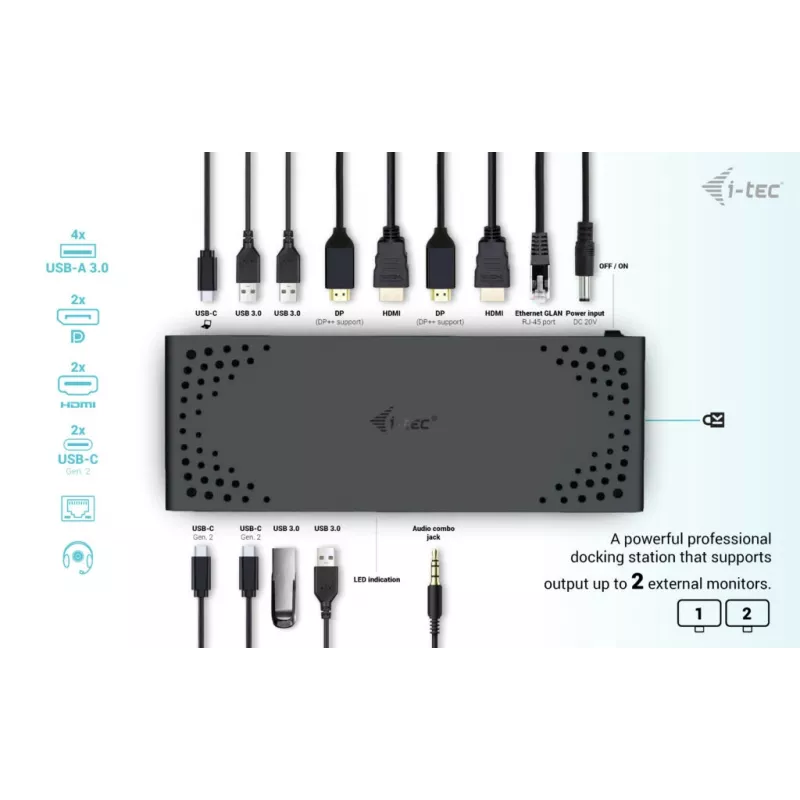 i-tec USB 3.0 / USB-C / Thunderbolt 3 Dual Display Docking Station Gen2 + Power Delivery 100W