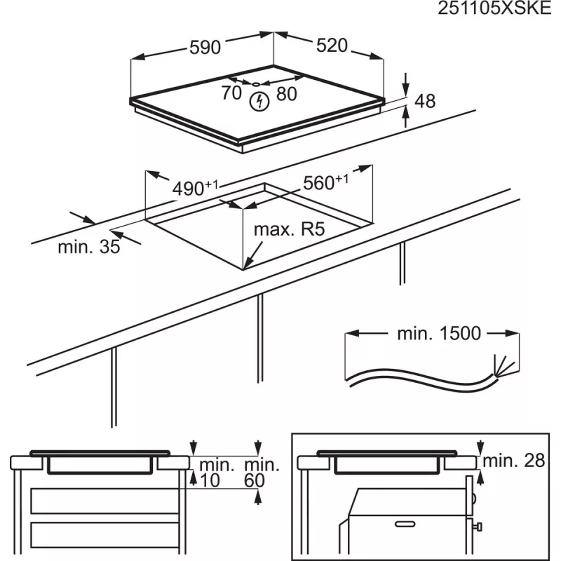 Electrolux Serie 300 LIB60420CK Melns Iebūvējams 59 cm Zonu indukcijas plīts virsma 4 zonu(-as)