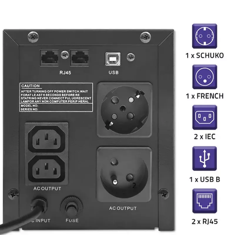 Nepārtrauktās barošanas avots Qoltec 53771 2 kVA 1200 W 2 AC kontaktligzdas