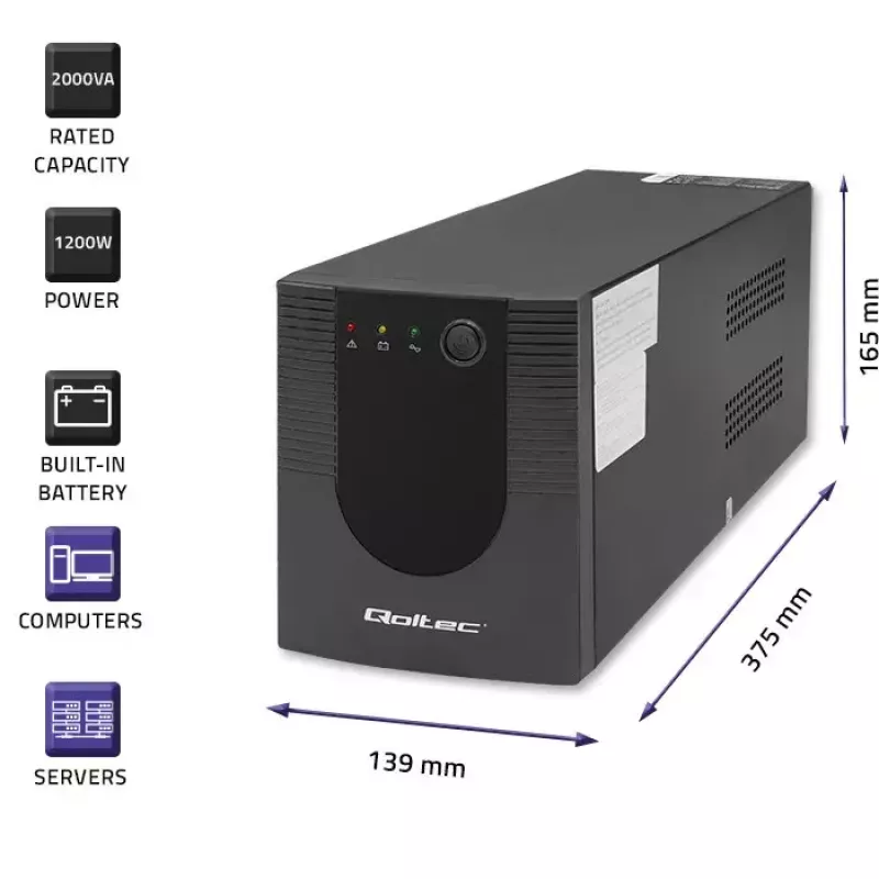 Qoltec 53777 UPS Line-Interactive 2 kVA 1200 W 4 AC izejas