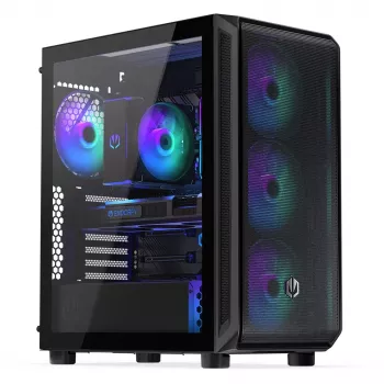 PC korpuss ENDORFY Arx 500 ARGB ATX Melns — rūdīts stikls, ARGB, ATX, max GPU 350 mm, CPU dzesētāja augstums 179 mm, 7 paplašināšanas sloti