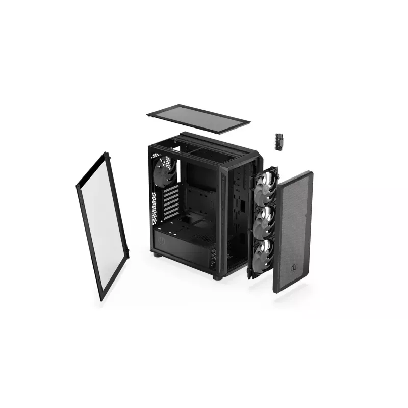 PC korpuss ENDORFY Arx 500 ARGB ATX Melns — rūdīts stikls, ARGB, ATX, max GPU 350 mm, CPU dzesētāja augstums 179 mm, 7 paplašināšanas sloti