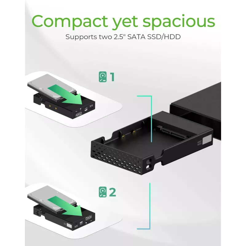 ICY BOX RAID korpuss 2x HDD/SSD USB 3.2 Gen 2 Type-C® / Type-A interfeisam