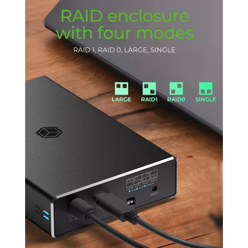 ICY BOX RAID korpuss 2x HDD/SSD USB 3.2 Gen 2 Type-C® / Type-A interfeisam
