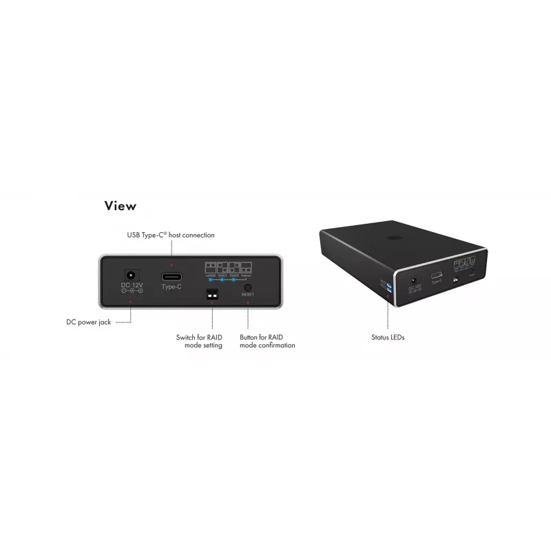 ICY BOX RAID korpuss 2x HDD/SSD USB 3.2 Gen 2 Type-C® / Type-A interfeisam