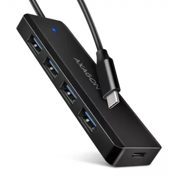 Axagon HUE-C1C 4x USB 5Gbps TRAVEL centrmezgls, USB-C barošanas ieeja, 19 cm USB-C kabelis