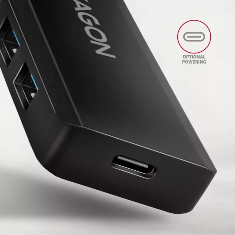 Axagon HUE-C1C 4x USB 5Gbps TRAVEL centrmezgls, USB-C barošanas ieeja, 19 cm USB-C kabelis