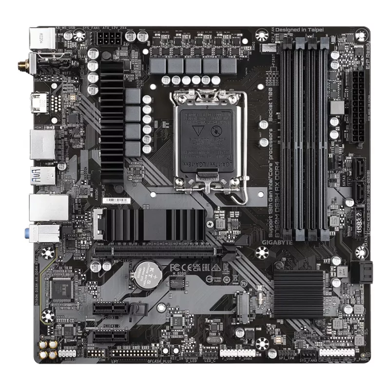 GIGABYTE B760M DS3H AX DDR4 mātesplate - atbalsta Intel Core 14. paaudzes CPU, 6+2+1 fāžu digitālais VRM, līdz 5333MHz DDR4 (OC), 2xPCIe 4.0 M.2, Wi-Fi 6E, 2.5GbE LAN, USB 3.2 Gen2