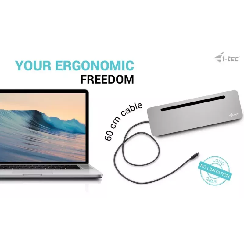 i-tec USB-C metāla ergonomiskā dokstacija ar 3x 4K displeju atbalstu un 100 W barošanu + universāls lādētājs 100 W