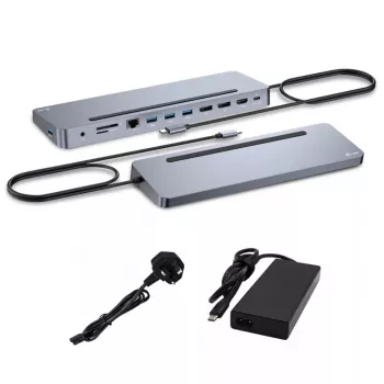 i-tec USB-C metāla ergonomiskā dokstacija ar 3x 4K displeju atbalstu un 100 W barošanu + universāls lādētājs 100 W