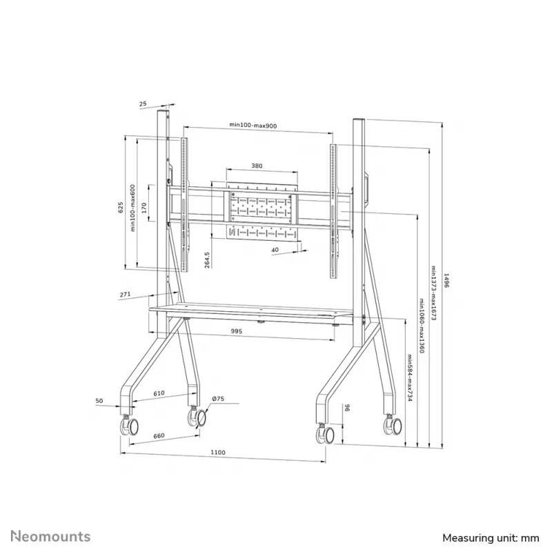 Neomounts FL50-525WH1 TV ratiņi 55-86 collas - ātra uzstādīšana - TÜV
