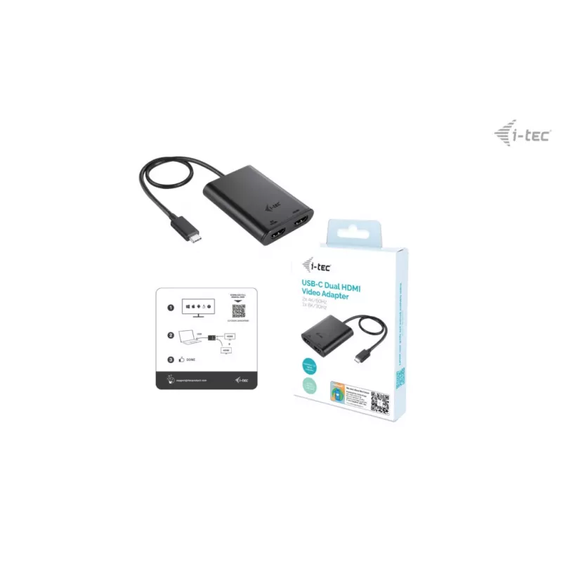 i-tec USB-C Dual 4K/60Hz (single 8K/30Hz) HDMI video adapteris