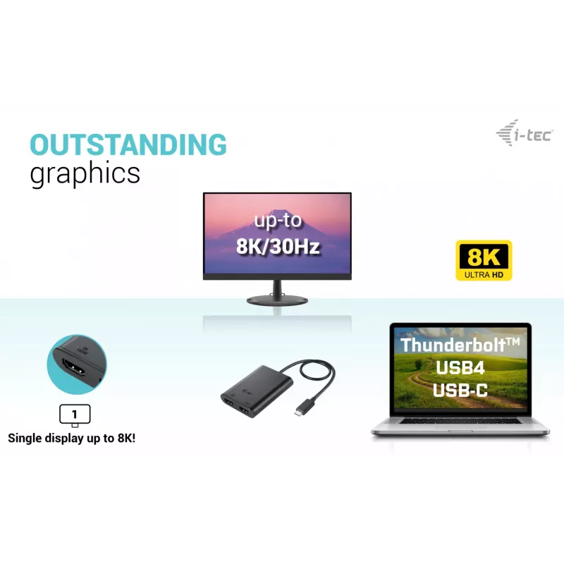 i-tec USB-C Dual 4K/60Hz (single 8K/30Hz) HDMI video adapteris