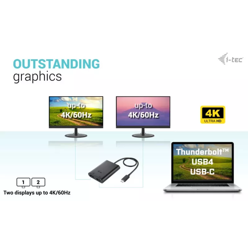 i-tec USB-C Dual 4K/60Hz (single 8K/30Hz) HDMI video adapteris