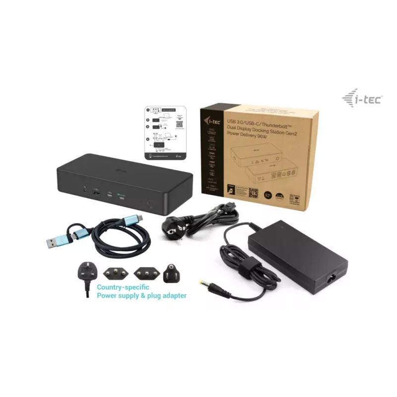 i-tec USB 3.0 / USB-C / Thunderbolt 3 Professional Dual 4K Displeja Dokošanas stacija 2. paaudze + Power Delivery 100W