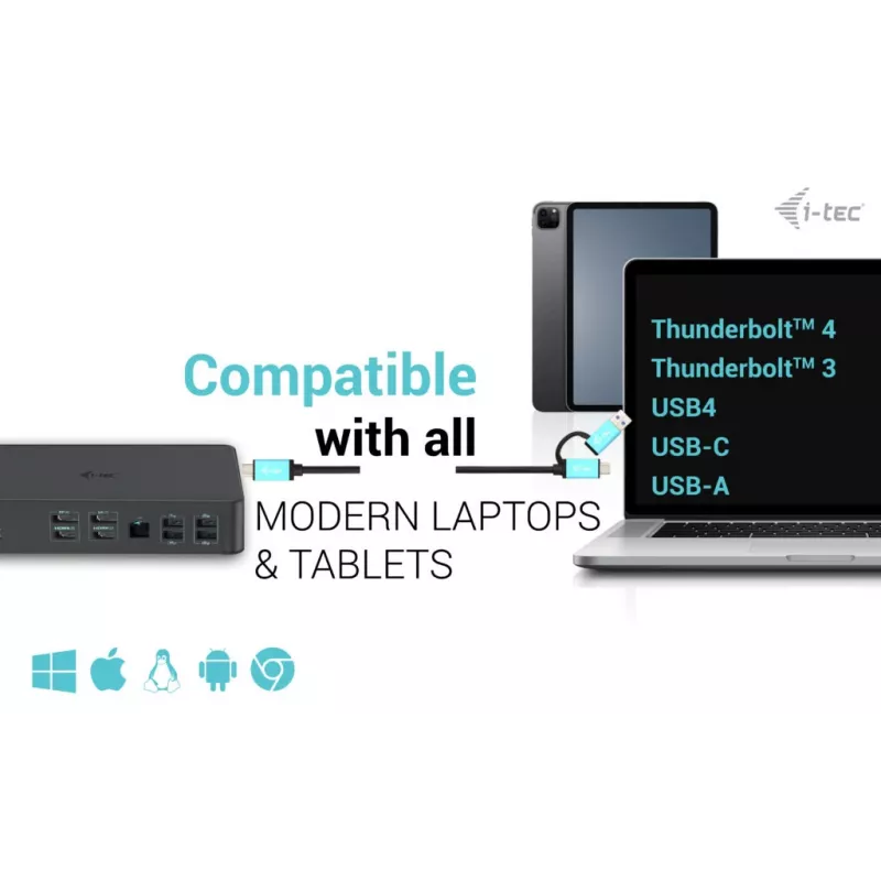 i-tec USB 3.0 / USB-C / Thunderbolt 3 Professional Dual 4K Displeja Dokošanas stacija 2. paaudze + Power Delivery 100W