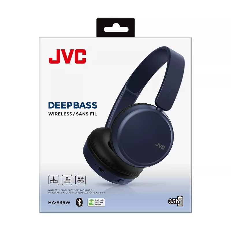 Bezvadu austiņas JVC HA-S36W-A-U — Bluetooth 5.2, 35 h darbības laiks, iebūvēts mikrofons, zila