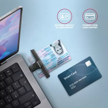 Axagon CRE-SMPC USB-C viedkartes/ID kartes PocketReader viedkaršu lasītājs iekštelpām USB Type-C melns