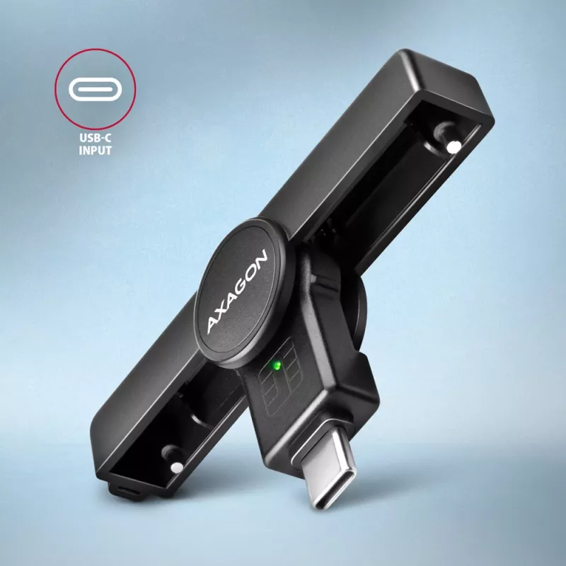 Axagon CRE-SMPC USB-C viedkartes/ID kartes PocketReader viedkaršu lasītājs iekštelpām USB Type-C melns