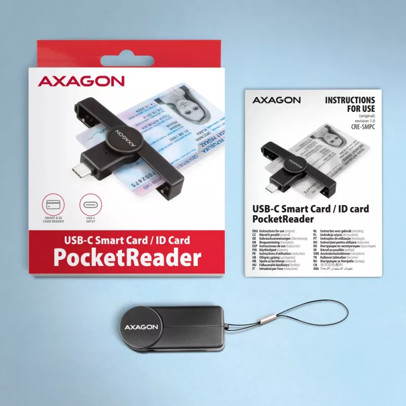 Axagon CRE-SMPC USB-C viedkartes/ID kartes PocketReader viedkaršu lasītājs iekštelpām USB Type-C melns