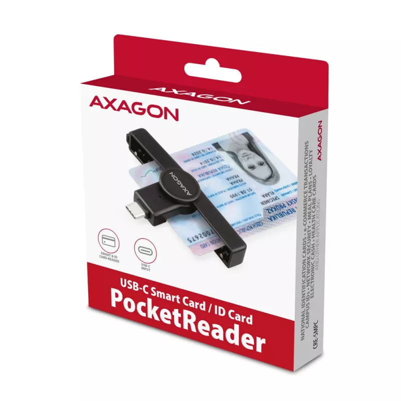 Axagon CRE-SMPC USB-C viedkartes/ID kartes PocketReader viedkaršu lasītājs iekštelpām USB Type-C melns