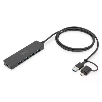 DIGITUS USB 3.0 Hub 4-Port Slimline with USB-C Adapter 5Gbps 1m kabelis