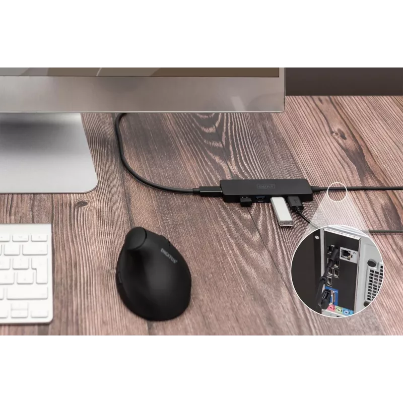DIGITUS USB 3.0 Hub 4-Port Slimline with USB-C Adapter 5Gbps 1m kabelis