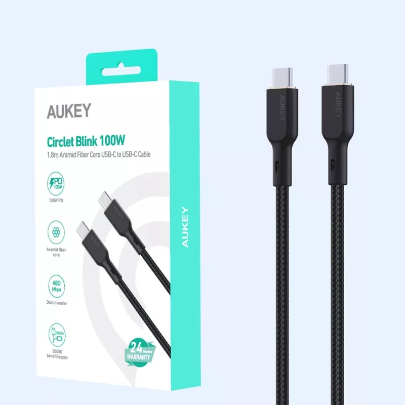 USB kabelis AUKEY CB-KCC102 1,8m USB C melns 0,48 Gbit/s