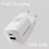 QOLTEC Charger 50763 — Indoor AC Fast Charger 35W, USB-C PD 3.0 + USB-A, 5–20V, balta