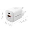 QOLTEC Charger 50763 — Indoor AC Fast Charger 35W, USB-C PD 3.0 + USB-A, 5–20V, balta