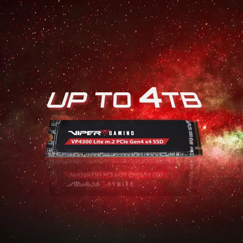M.2 2280 NVMe SSD PATRIOT VP4300 Lite 4 TB, PCIe 4.0 x4, lasīšana 7400 MB/s, rakstīšana 6000 MB/s, NVMe 2.0