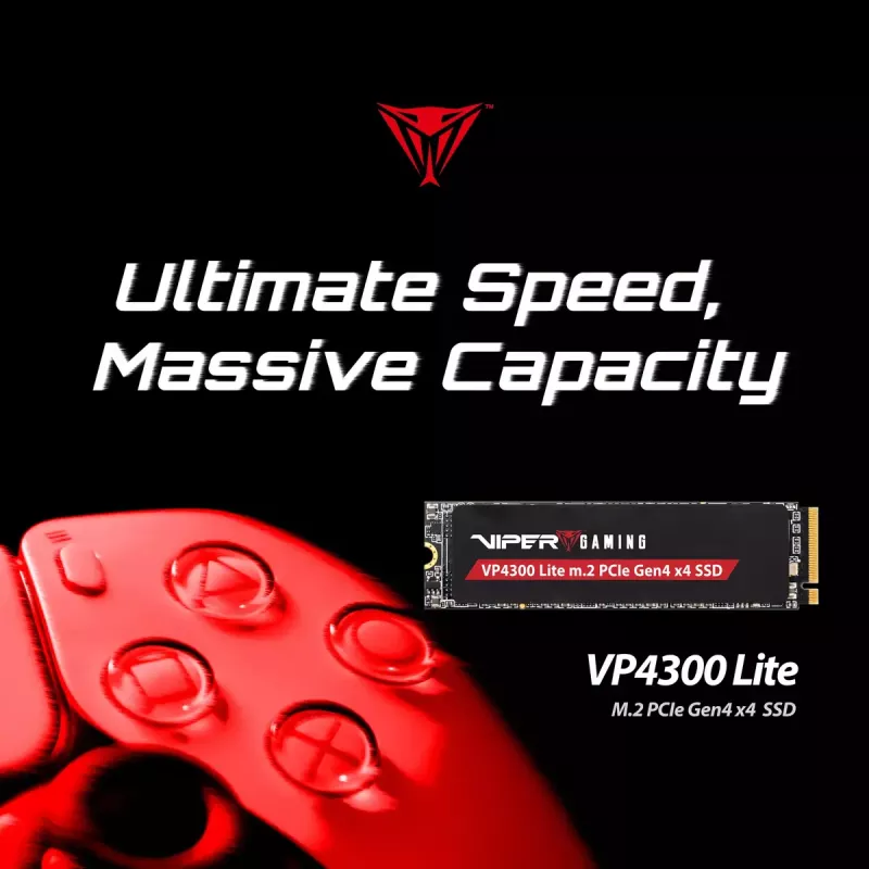 M.2 2280 NVMe SSD PATRIOT VP4300 Lite 4 TB, PCIe 4.0 x4, lasīšana 7400 MB/s, rakstīšana 6000 MB/s, NVMe 2.0