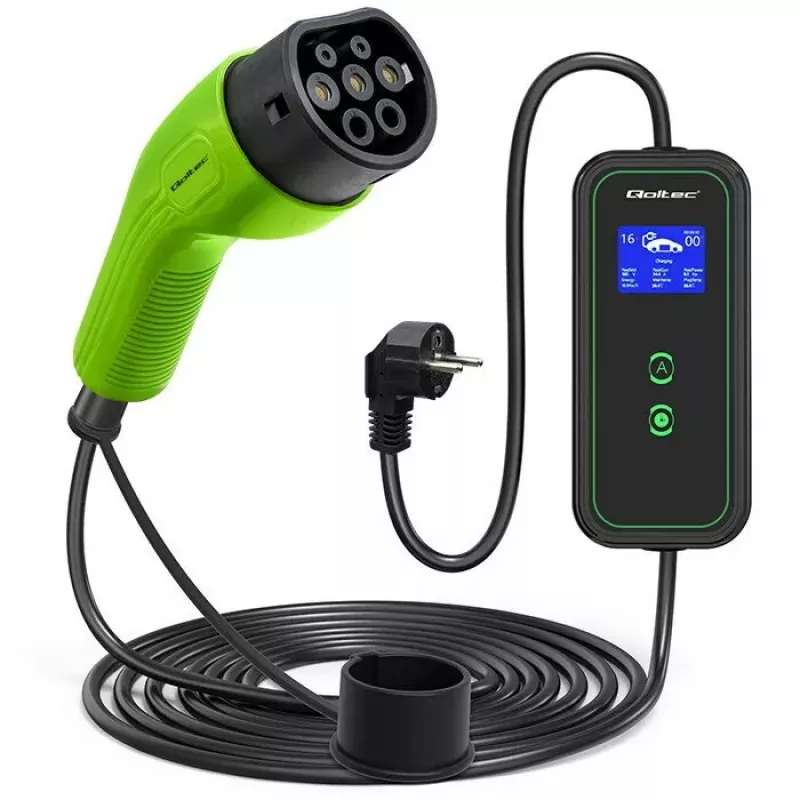 Elektromobiļa sienas lādētājs QOLTEC Mobile charger 52470 Type 2 3,5 kW 230 V ar LCD
