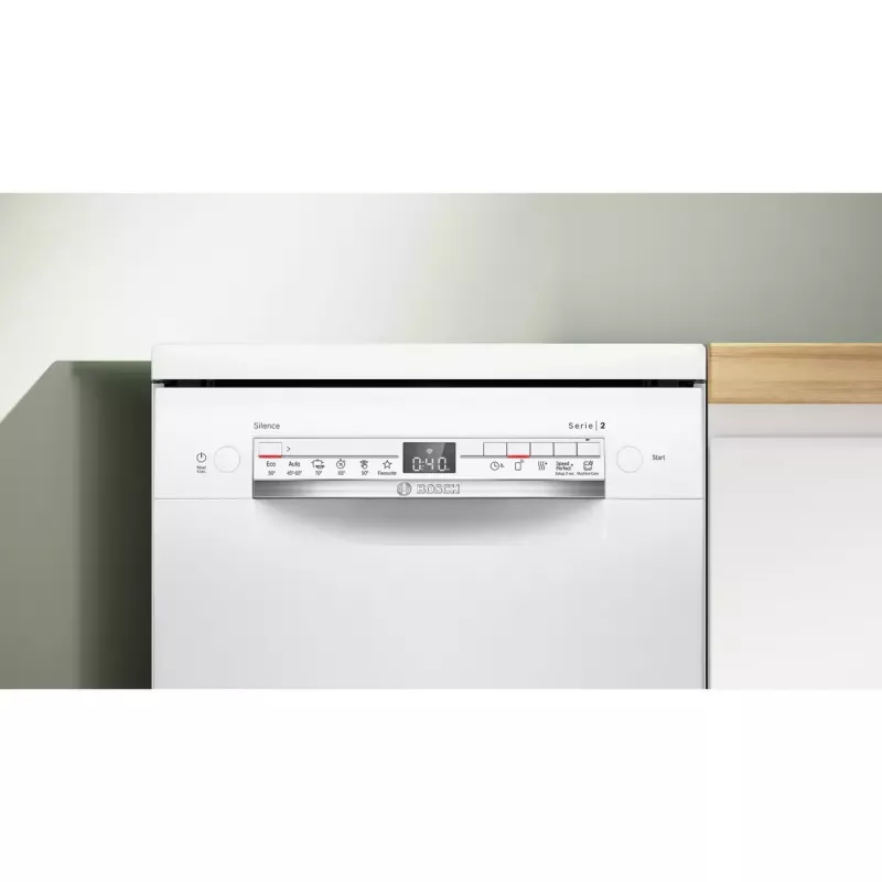 Bosch trauku mazgājamā mašīna SPS2HKW58E — Serie 2 slimline 45 cm, 10 galda klājumi, 46 dB, nerūsējošā tērauda tvertne