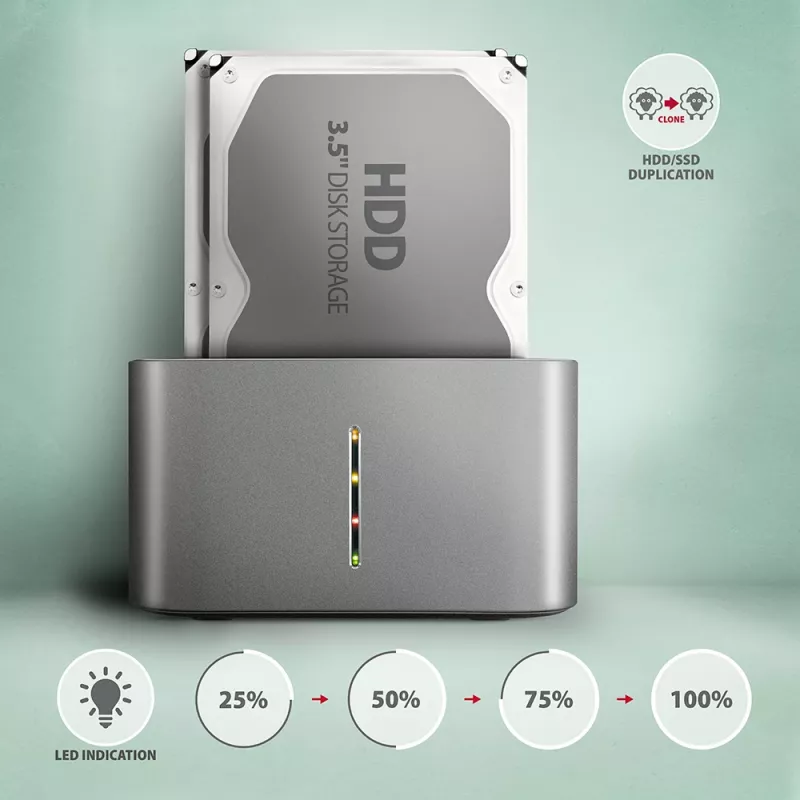 Axagon ADSA-DC SuperSpeed USB DUAL 2,5 collu/3,5 collu HDD/SSD DUAL dokstacija