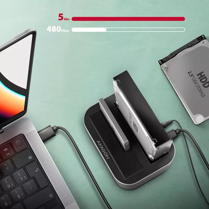 Axagon ADSA-DC SuperSpeed USB DUAL 2,5 collu/3,5 collu HDD/SSD DUAL dokstacija