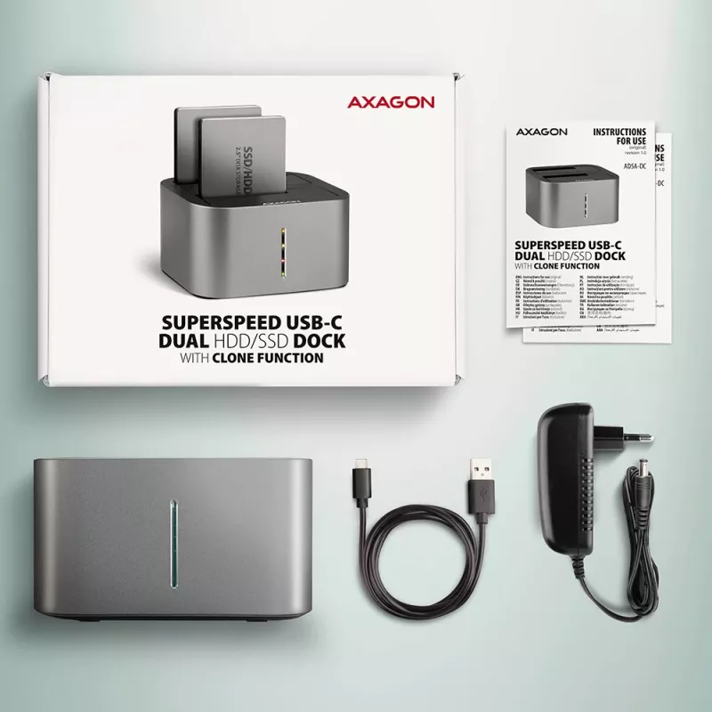 Axagon ADSA-DC SuperSpeed USB DUAL 2,5 collu/3,5 collu HDD/SSD DUAL dokstacija