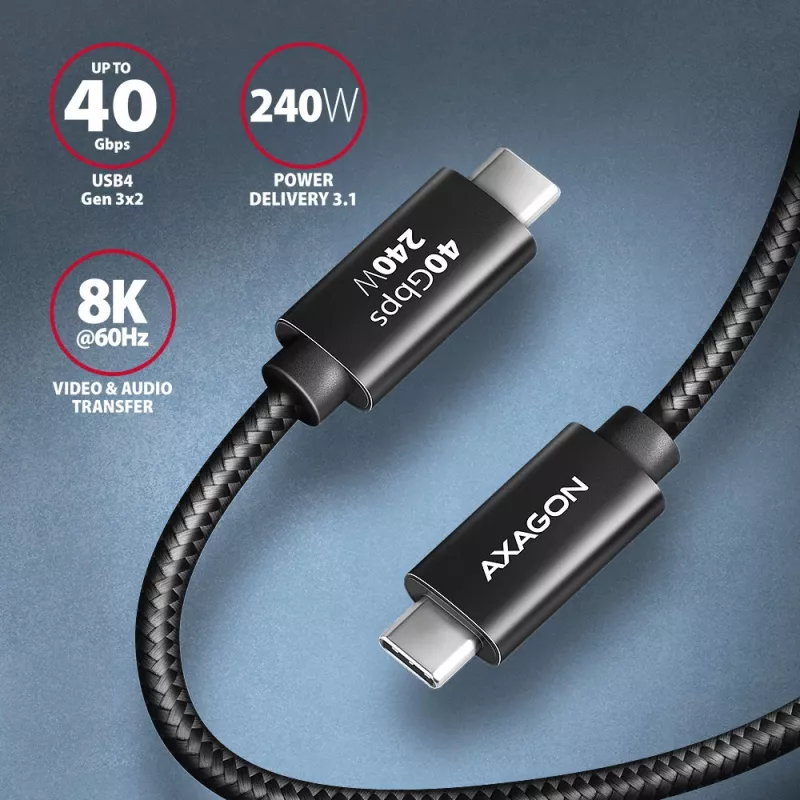 USB kabelis Axagon BUCM4X-CM10AB USB4 Gen 3x2 1m Melns