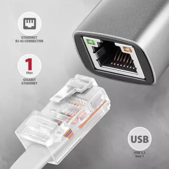 Axagon ADE-TXCA USB-C + USB-A 3.2 Gen 1 - Gigabit Ethernet adapteris, Asix AX88179