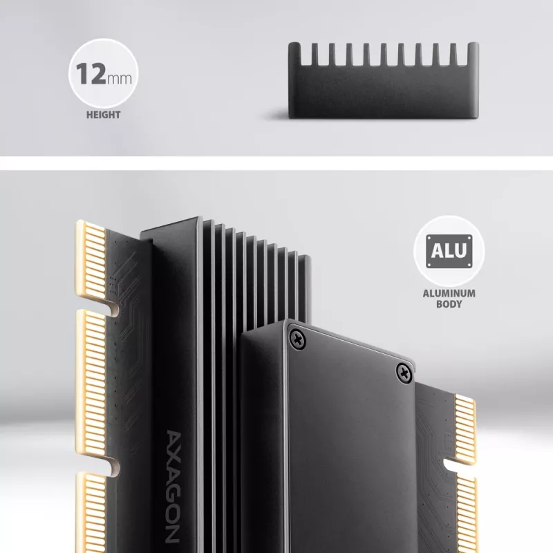 Axagon PCEM2-XS PCIe x16 - M.2 NVMe M-key slota adapteris ar pasīvu alumīnija radiatoru