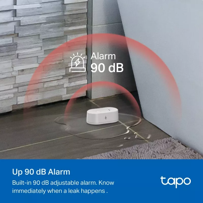 Ūdens noplūdes detektors TP-Link Tapo T300 Wi‑Fi, regulējama signalizācija 90 dB, IP67, baterija (2×AAA), nepieciešams centrmezgls