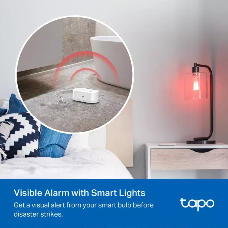 Ūdens noplūdes detektors TP-Link Tapo T300 Wi‑Fi, regulējama signalizācija 90 dB, IP67, baterija (2×AAA), nepieciešams centrmezgls