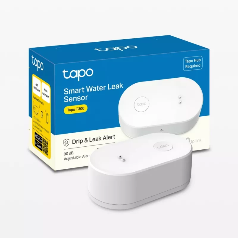 Ūdens noplūdes detektors TP-Link Tapo T300 Wi‑Fi, regulējama signalizācija 90 dB, IP67, baterija (2×AAA), nepieciešams centrmezgls