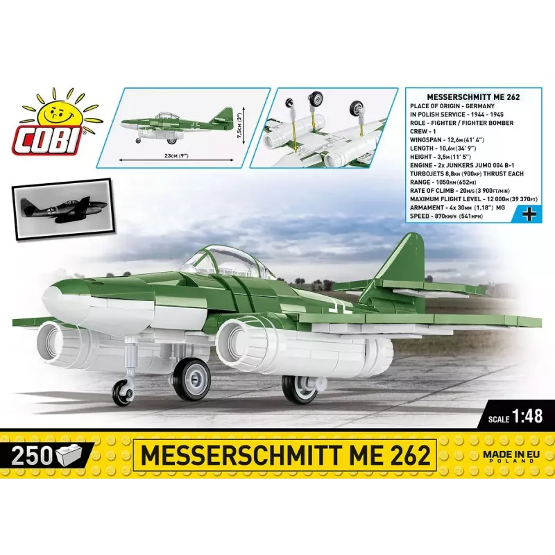 Konstrukcijas rotaļlieta Cobi Messerschmitt Me 262 modeļa komplekts ar 500 detaļām