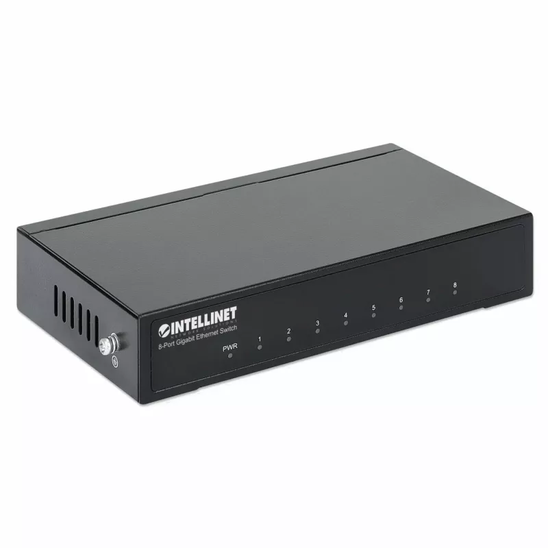 Intellinet 8 portu gigabitu Ethernet komutators, galda izmērs, metāla korpuss, IEEE 802.3az (energoefektīvs Ethernet)