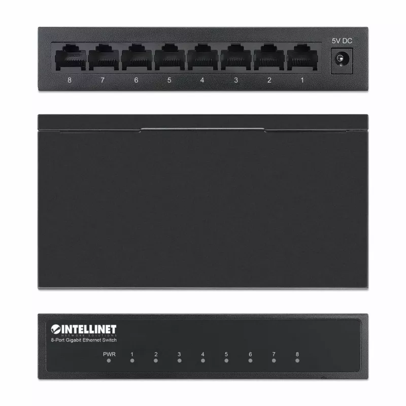 Intellinet 8 portu gigabitu Ethernet komutators, galda izmērs, metāla korpuss, IEEE 802.3az (energoefektīvs Ethernet)
