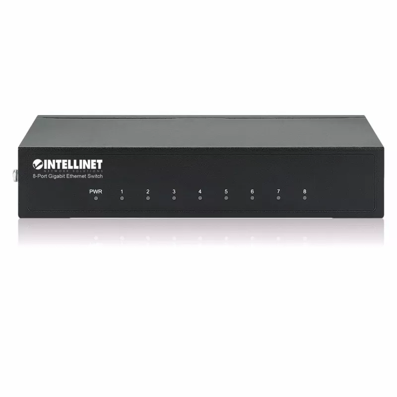 Intellinet 8 portu gigabitu Ethernet komutators, galda izmērs, metāla korpuss, IEEE 802.3az (energoefektīvs Ethernet)